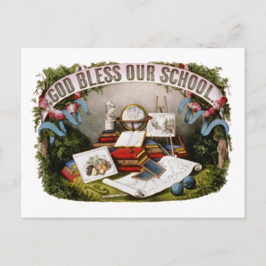  God zegene Onze School Illustratie 1874 Briefkaart (Voorkant)