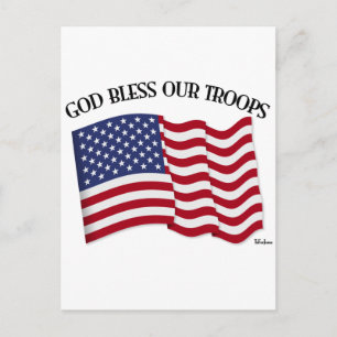 God zegene onze troepen met de Amerikaanse vlag Briefkaart