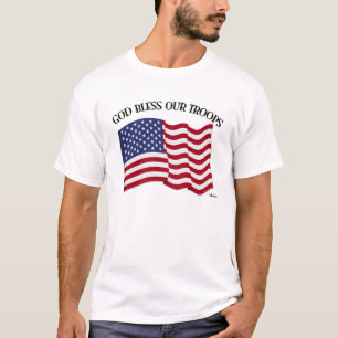God zegene onze troepen met de Amerikaanse vlag T-shirt