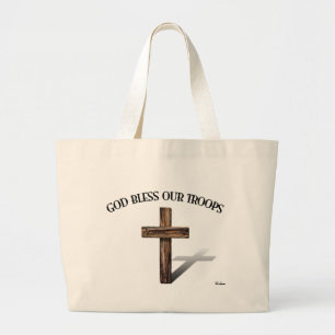 God zegene onze troepen met een robuust kruis grote tote bag