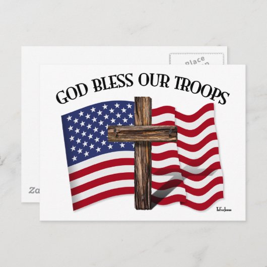 God zegene onze troepen met robuust kruis en Ameri Briefkaart (Voorkant / Achterkant)