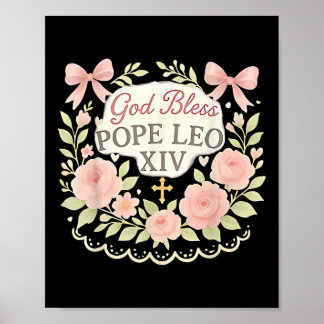 God zegene Paus Leo XIV Retro Floral Katholieken Poster