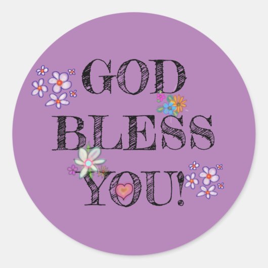 ‘God zegene u’ Christelijke bloemige Paarse Ronde Sticker (Voorkant)