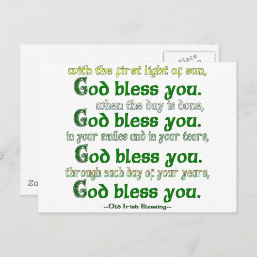 God zegene u Ierse zegen Briefkaart (Voorkant / Achterkant)