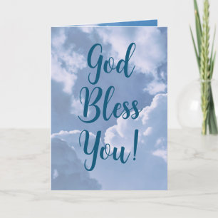 God zegene U Wolken Blauwe Hemel Religieuze Verjaa Kaart