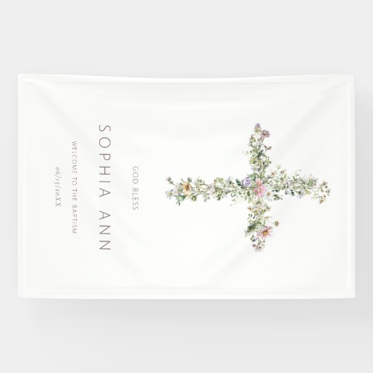 God zegene welkom weide wildbloem kruis doop spandoek (Horizontaal)