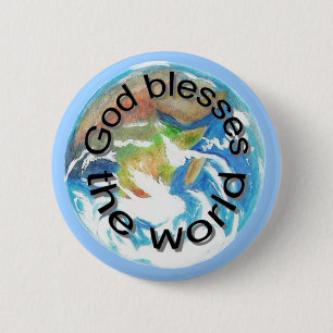 God zegent de wereld, knoppen ronde button 5,7 cm
