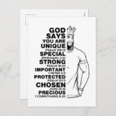 God zegt dat ik ben Black King Melanin Man Bruh Br Feestdagenkaart (Voorkant / Achterkant)