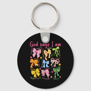 God zegt dat ik ben Coquette Bow Floral Christelij Sleutelhanger