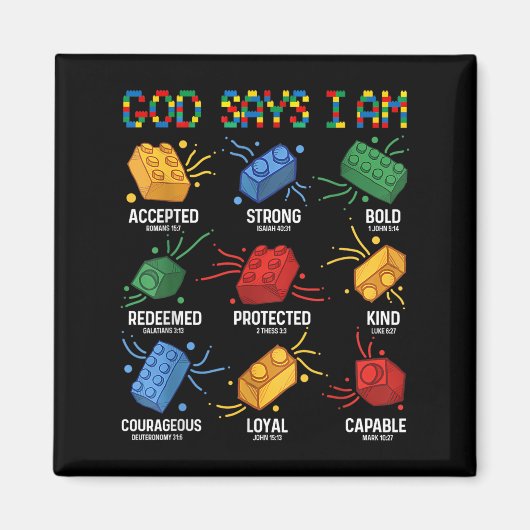 God zegt dat ik Brick Master Builder Block bouw Magneet (Voorkant)