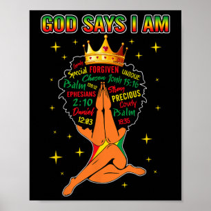 God Zegt Dat Ik Christelijke Zwarte Koningin Afro  Poster