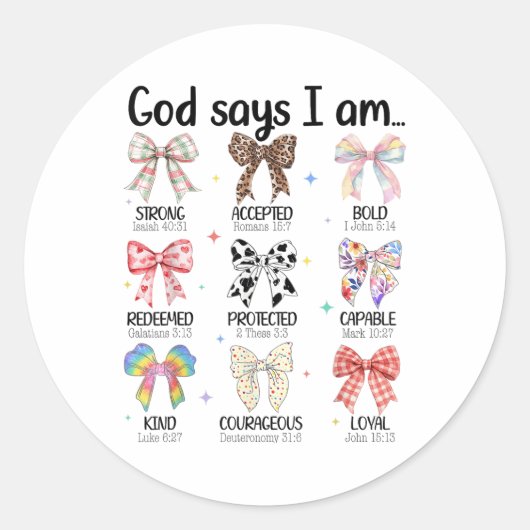 God zegt dat ik Coquette Bow ben Religieuze Christ Ronde Sticker (Voorkant)