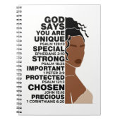 God zegt dat ik een mooie zwarte koningin melanine notitieboek (Voorkant)