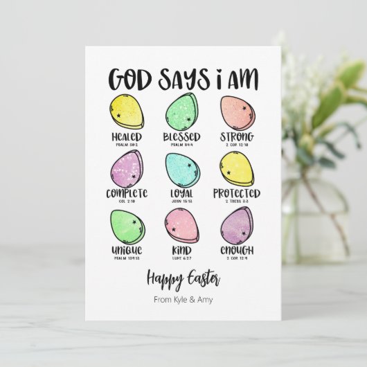 God zegt dat ik paasei bijbel vers Motivatie ben Feestdagenkaart (Staand voorkant)