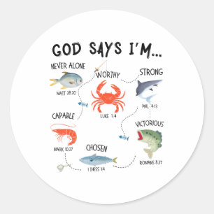 God zegt dat ik visvang Christian Fisher Bijbelver Ronde Sticker