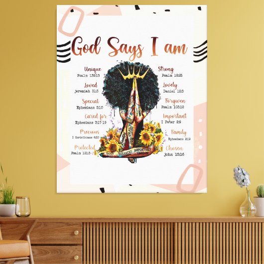 God zegt dat ik zwarte Christelijke vrouwen ben Canvas Afdruk (Insitu (Woonkamer))
