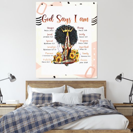 God zegt dat ik zwarte Christelijke vrouwen ben Canvas Afdruk (Insitu (Slaapkamer))