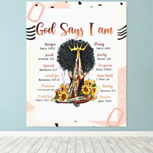 God zegt dat ik zwarte Christelijke vrouwen ben Canvas Afdruk (Insitu (Houten vloer))