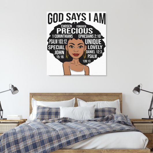 God zegt dat ik zwarte Christelijke vrouwen ben Me Canvas Afdruk (Insitu (Slaapkamer))