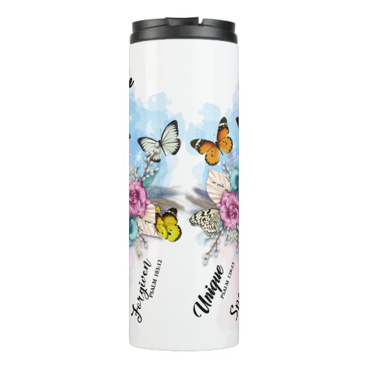 God zegt dat je dat bent. . . Botervlieg en bloeme Thermosbeker (Achterkant)