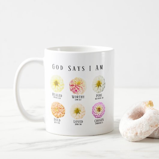 God Zegt Ik Ben Bevestiging Schriftuur Pastel Bloe Koffiemok (Met donut)