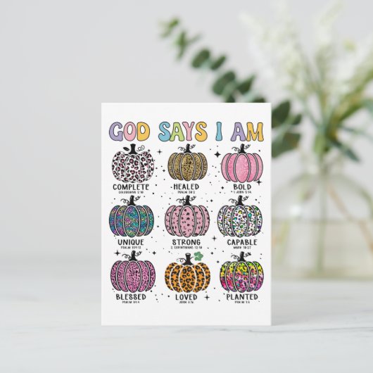 God zegt ik ben herfst herfst oogst vallend blad H Feestdagenkaart (Staand voorkant)