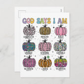 God zegt ik ben herfst herfst oogst vallend blad H Feestdagenkaart (Voorkant / Achterkant)