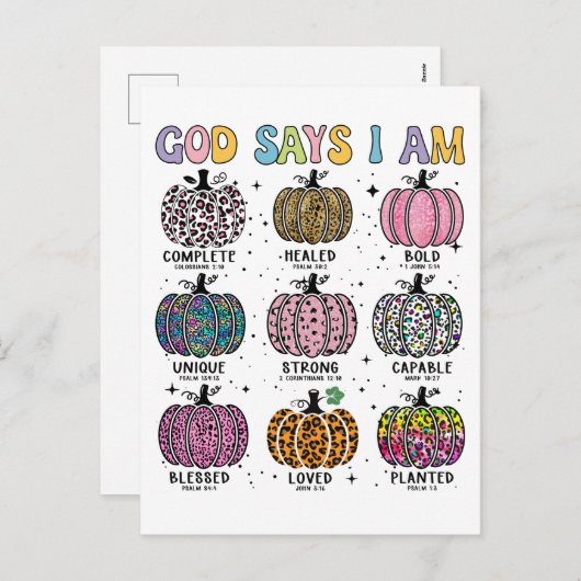 God zegt ik ben herfst herfst oogst vallend blad H Feestdagenkaart (Voorkant / Achterkant)