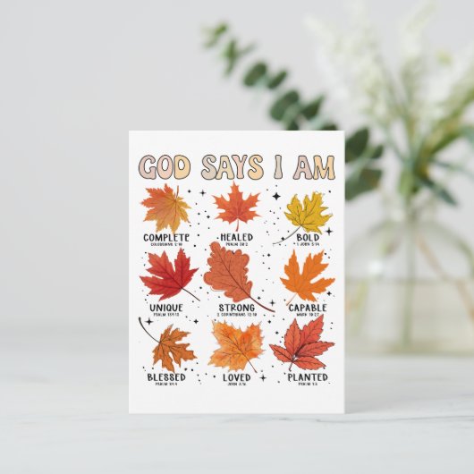 God zegt: Ik ben herfst, oogst Thanksgiving dankba Feestdagenkaart (Staand voorkant)