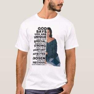God zegt Michelle Obama Vrouwen Geschiedenis Maand T-shirt