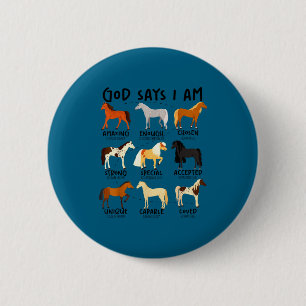 God zegt paarden christelijke vrouwen meisjes kind ronde button 5,7 cm