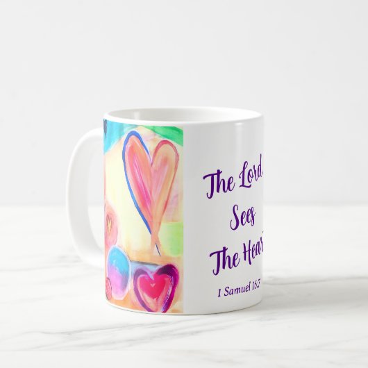 God ziet het hart Mok (Voorkant links)
