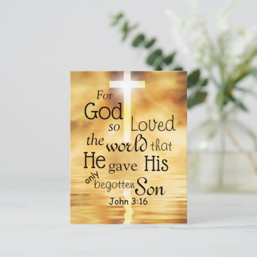 God zij dank hield de wereld van John 3:16 Bijbelv Briefkaart (Staand voorkant)