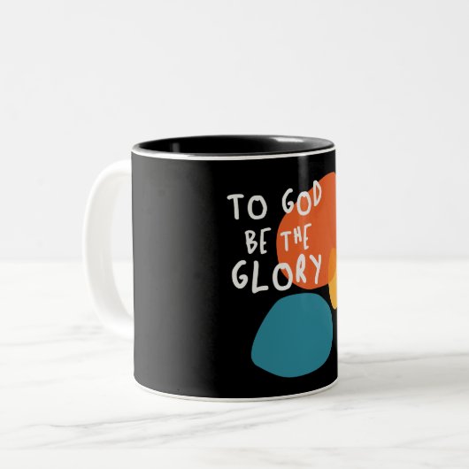 God zij de heerlijkheid - verheffende Christelijke Tweekleurige Koffiemok (Voorkant links)