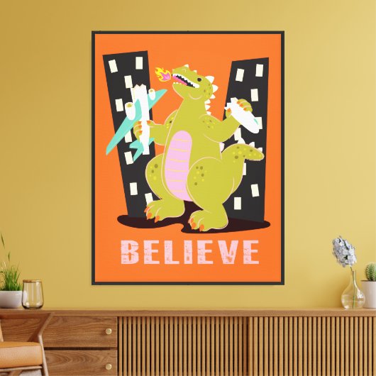 God-zilla Monster retro mod pop kunst Canvas Afdruk (Insitu (Woonkamer))