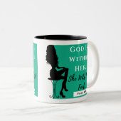 God zit in haar Mok Blauwgroen/zwart/wit (Voorkant rechts)