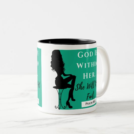 God zit in haar Mok Blauwgroen/zwart/wit (Voorkant rechts)