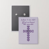 God Zo Loved de Wereld Lavendel Hart Kruis Button (Voorkant / Achterkant)