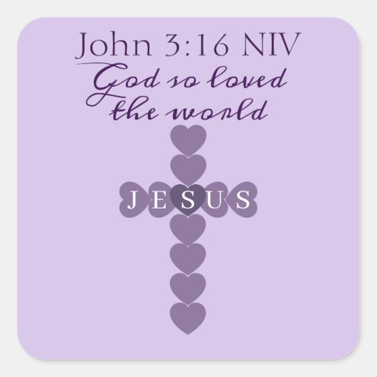 God Zo Loved de Wereld Lavendel Hart Kruis Vierkante Sticker (Voorkant)