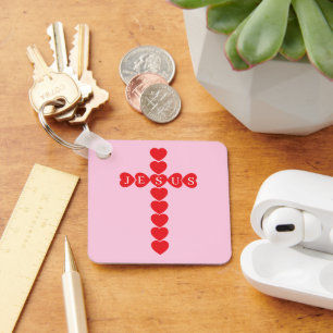 God Zo Loved de Wereld Rode Hart Kruis Roze Naam Sleutelhanger