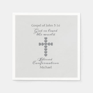God Zo Loved de Wereld Zilver Hart Kruis Grijs Servet