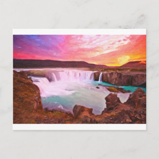 Godafoss, Noord-IJsland, 3 kunst Briefkaart