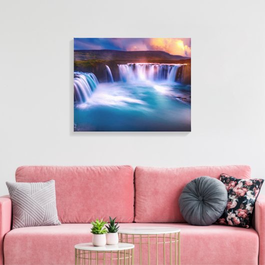 Godafoss Waterfall IJsland Stretched Canvas Print (Insitu (Woonkamer))