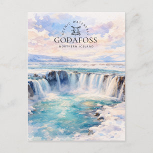 Goðafoss Waterval   Noord-IJsland   Waterverf Feestdagenkaart