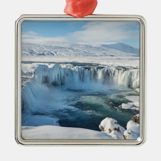 Godafoss Watervallandschap Metalen Ornament (Voorkant)