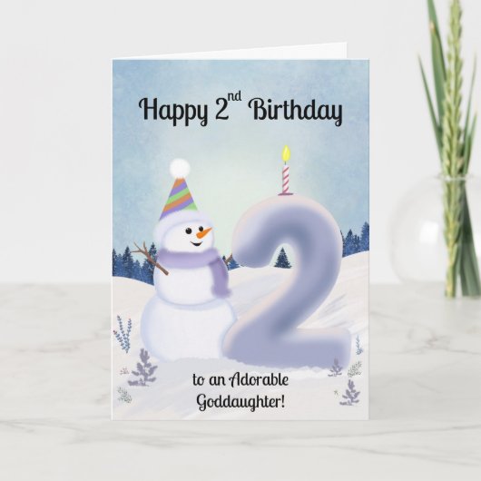 Goddaughter Happy 2nd Birthday Snowman Building Kaart (Voorkant)