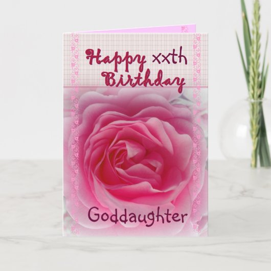 GODDAUGHTER - Happy xixx Birthday - Roze Rose Kaart (Voorkant)