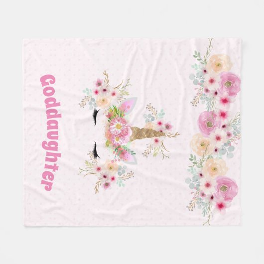 GODDAUGHTER Pink Gold Glitter Flowers Unicorn Face Fleece Deken (Voorkant (Horizontaal))