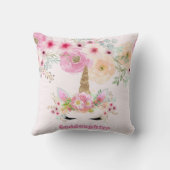 GODDAUGHTER Pink Gold Glitter Flowers Unicorn Face Kussen (Achterkant)