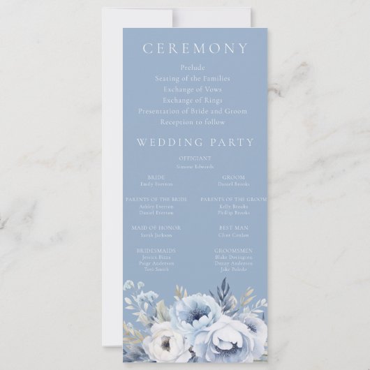 Goddelijk Blauw Prachtig Wedding Ceremony Programm (Achterkant)
